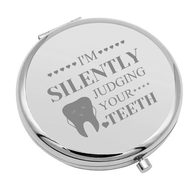 Dentist Gift for Women Compact Makeup Mirror Thank You Gifts for Dentist Assistant Gift Dental Hygienist Gifts Travel Makeup Mirror Dentist Retirement Graduation Birthday Gift for Women (Silver)