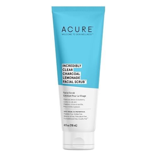 ACURE Incredibly Clear Charcoal Lemonade Facial Scrub -Deep Face Wash Cleansing, Gentle Exfoliates &amp; Detoxifies with Charcoal Scrub, Lemon &amp; Blueberry -For Oily to Normal &amp; Acne Prone Skin, 4 Fl Oz