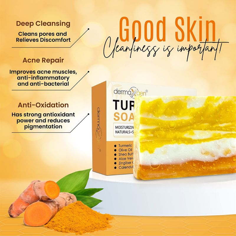 DERMAXGEN Organic TURMERIC Soap Bar | Pure Natural Handcrafted Skincare, Face &amp; Body Cleanser | Blemish Control, Reduce Acne, Radiant Skin, Evens Tone, Fades Scars, Sun Damage, Age Spots (7 OZ)