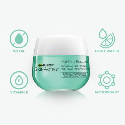 Garnier Moisture Rescue Refreshing Gel-Cream for Normal/Combo Skin, Oil-Free, 1.7 Oz (50g), 2 Count (Packaging May Vary)