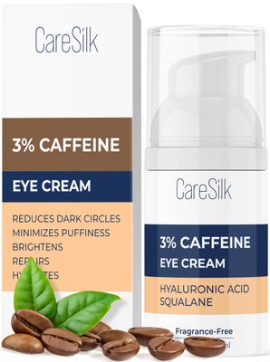 CARESILK Caffeine Eye Cream for Puffy Eyes Treatment + Hyaluronic Acid &amp; Squalane - Under Eye Cream, Dark Circles Under Eye Treatment, Under Eye Corrector Eye Serum - 0.5oz