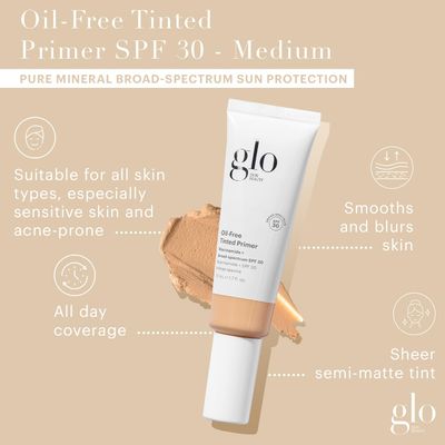 Glo Skin Beauty Oil-Free Tinted Primer SPF 30 - Mineral Makeup for Face, 4-in-1 Foundation Primer, Sheer Coverage, Skincare &amp; Sunscreen With Broad Spectrum UVA/UVB Protection (Medium), 1.7 Fl Oz