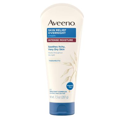 Aveeno Skin Relief Overnight Intense Moisture Cream with Triple Oat Complex &amp; Natural Shea Butter, Therapeutic Dimethicone Skin Protectant for Dry Itchy Skin Relief, Fragrance- &amp; Steroid-Free, 7.3 oz