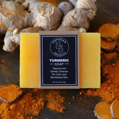 Amphibian Organics Turmeric Soap - All Natural Gentle Cleanser for All Skin Types. No Stain Face &amp; Body Cleanser for Men, Women &amp; Teens.