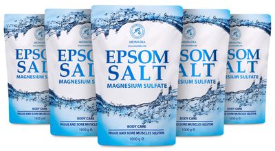 Epsom Salt Bath 175 Oz - 100% Pure &amp; Natural Epsom Salt 5 x 35 Oz- Concentrated Magnesium Sulphate - Soothing &amp; Relieves Sore Muscles - Body Care - Good Skin Care &amp; Muscle Relaxant