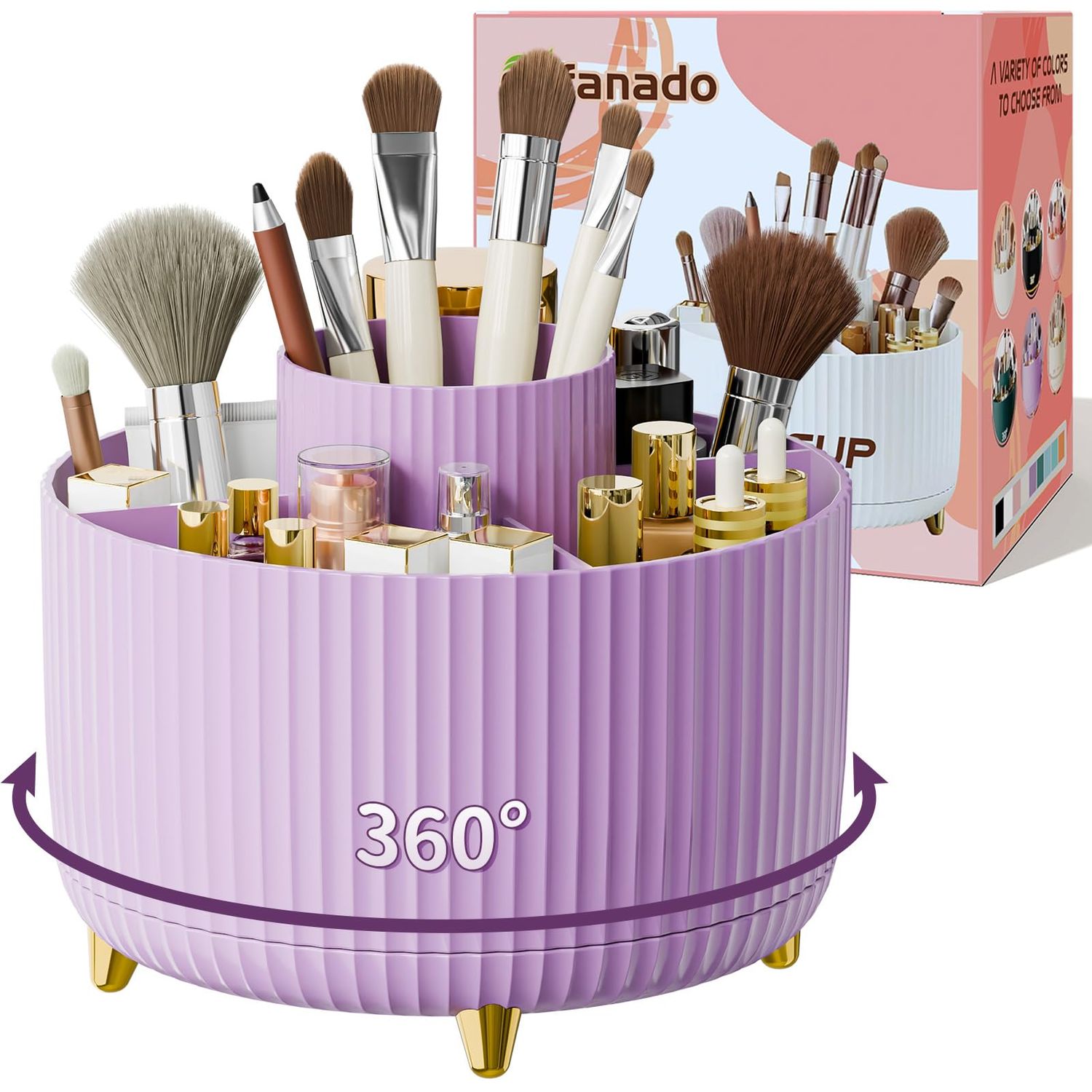 360 Rotate Makeup Brush Holder Organizer, Makeup Organizers Countertop, Makeup organization and Skincare Storage for Vanity, Desktop, Bathroom (Purple)