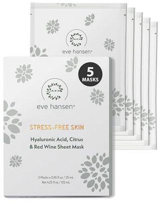 Eve Hansen Collagen Face Mask Sheets Set of 5 - Hydrating &amp; Nourishing Care for All Skin Types - With Hyaluronic Acid, Tangerine Peel, Blueberry Extract &amp; Spinach Leaf (5 pack, Stress Free Skin)