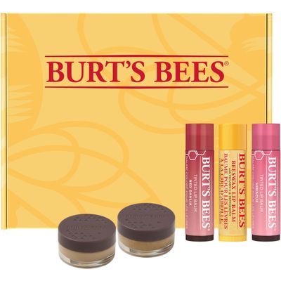 Burt&#39;s Bees Christmas Gifts, 5 Lip Care Stocking Stuffers Products - Original Beeswax Lip Balm, Hibiscus &amp; Red Dahlia Tinted Lip Balm Duos, Overnight Lip Scrub &amp; Overnight Lip Sleeping Mask Exfoliator