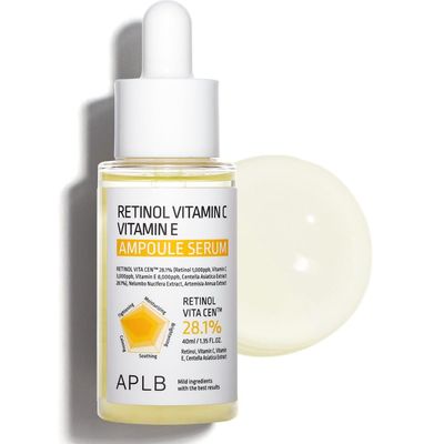 APLB Retinol Vitamin C Vitamin E Ampoule Serum | RETINOL VITA CEN 28.1% 1.35 FL.OZ/Korean Skincare, Long lasting moisturizing, Revitalize for gentle and improve skin texture