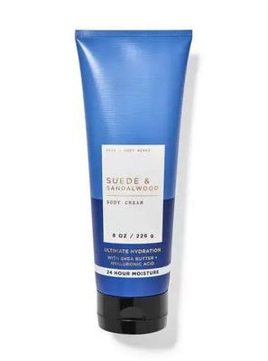 Bath and Body Works Hyaluronic Acid Body Cream For Men 8 Ounce (Suede &amp; Sandalwood)