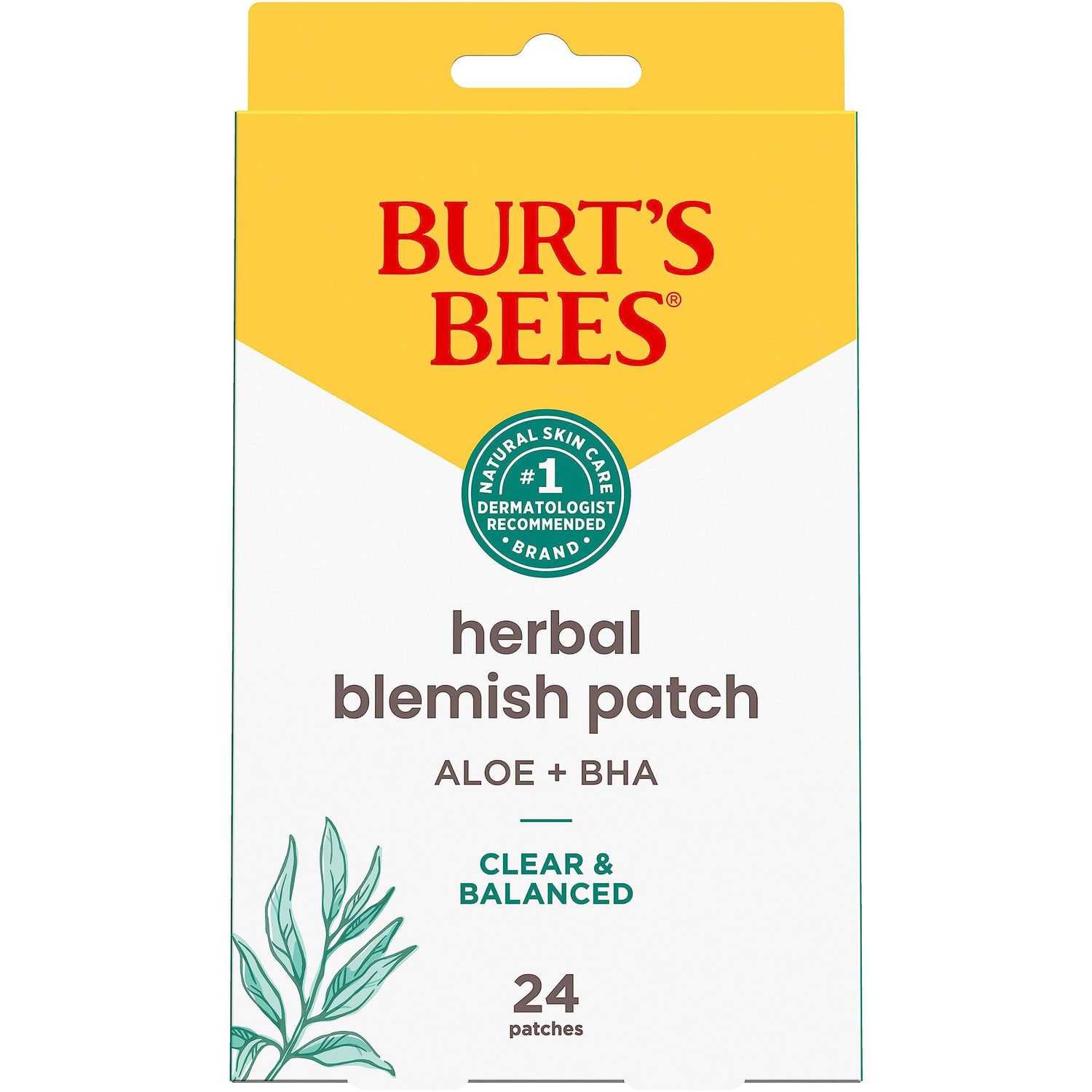 Burt&#39;s Bees Herbal Blemish Patch With Fermented Willow Bark Extract and Soothing Aloe, Clear and Balanced Spot Treatment for Pimples, 100 Percent Natural Origin Skin Care, 24 ct. Package