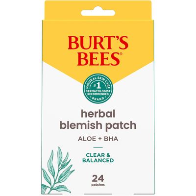 Burt&#39;s Bees Herbal Blemish Patch With Fermented Willow Bark Extract and Soothing Aloe, Clear and Balanced Spot Treatment for Pimples, 100 Percent Natural Origin Skin Care, 24 ct. Package