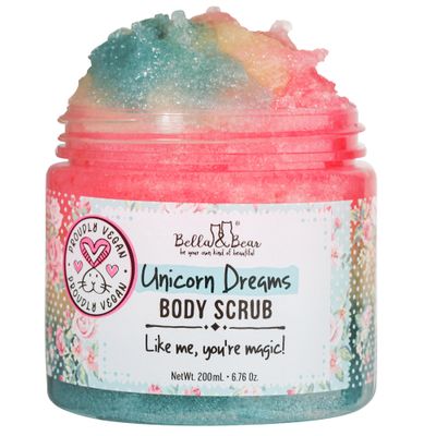 Bella and Bear Unicorn Dream Body Scrub Skin Care Exfoliating Body Wash - Cruelty-Free, Paraben Free, Vegan-Friendly Sugar Scrub with mango &amp; pineapple with a hint of vanilla