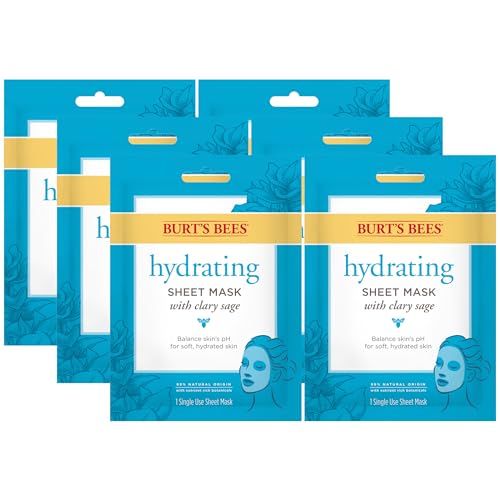 Burt&#39;s Bees Hydrating Face Mask with Clary Sage, Single Use Sheet Mask, 6 Count (Package May Vary)