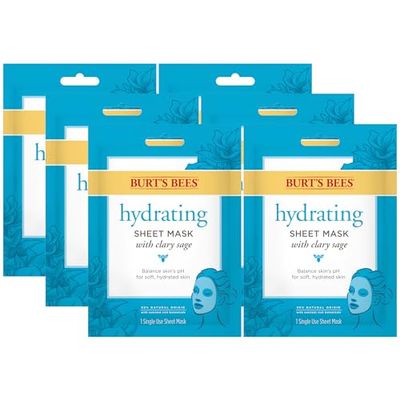 Burt&#39;s Bees Hydrating Face Mask with Clary Sage, Single Use Sheet Mask, 6 Count (Package May Vary)