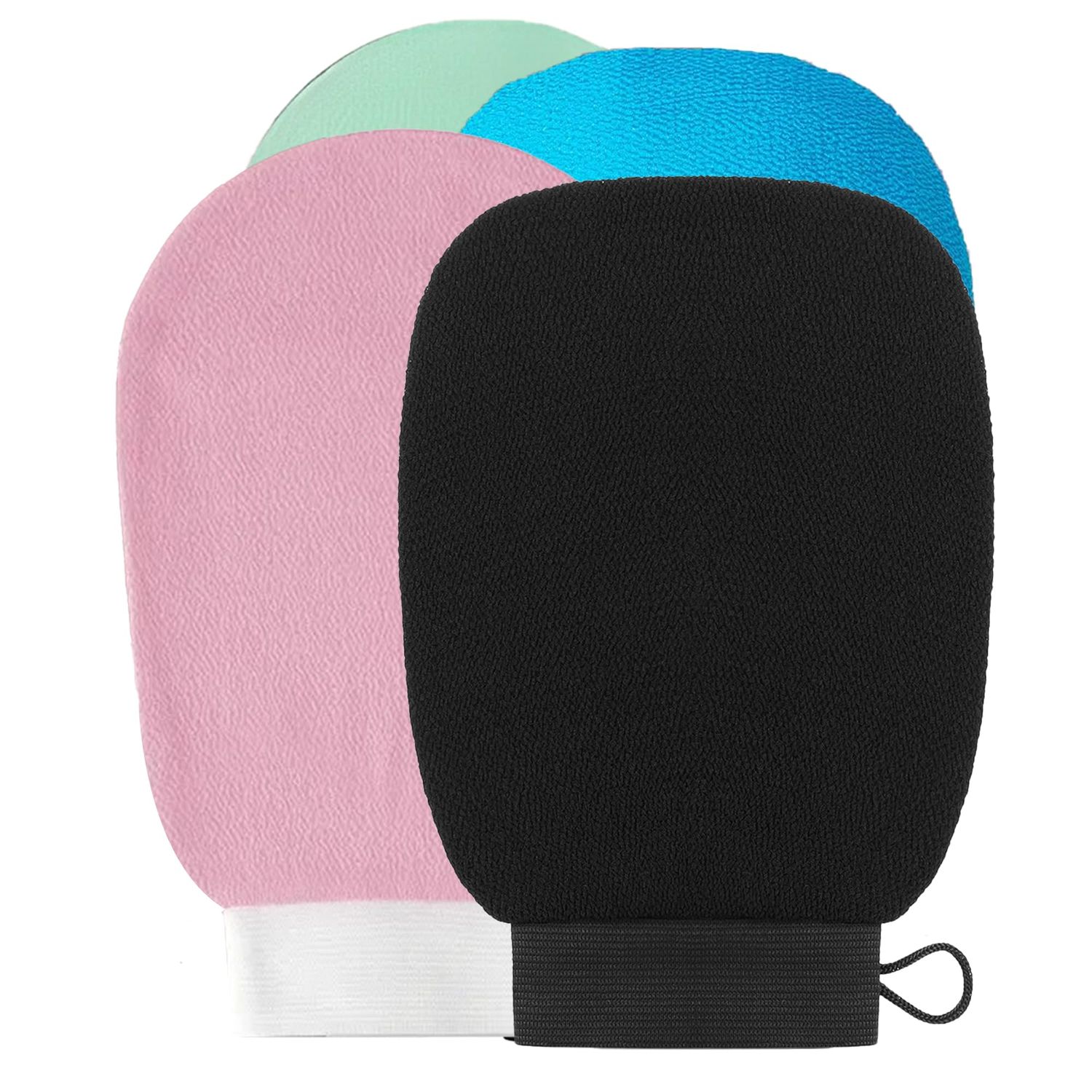 Exfoliating Glove Pack of 4, 100% Viscose Korean Exfoliating Mitt, Body Scrubber Gloves with Soft Bristles for Gentle Exfoliation and Skin Care