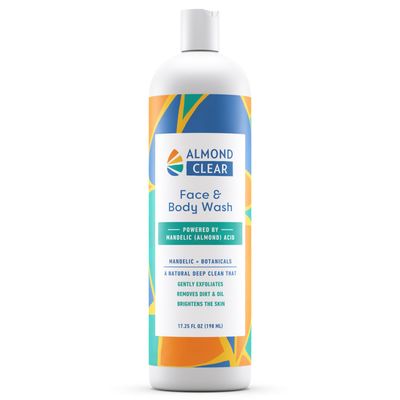 Almond Clear Face &amp; Body Wash | Skin Care for Acne and Folliculitis-Prone Skin - Gentle Acne Face &amp; Body Wash, Exfoliating Cleanser with Mandelic Acid | 17.25 oz