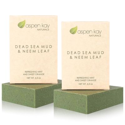 Aspen Kay Naturals Handmade - Dead Sea Mud and Neem Soap Bar for Face &amp; Body (2 Pack) Natural and Organic Ingredients - For All Skin Types - Made in the USA 4.5 oz Per Bar