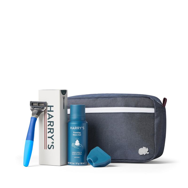 Harry's Travel Shaving Kit for Men - Toiletry Bag, Razor, Foaming Shave Gel, and Blade Cover - TSA Friendly Shave Kit