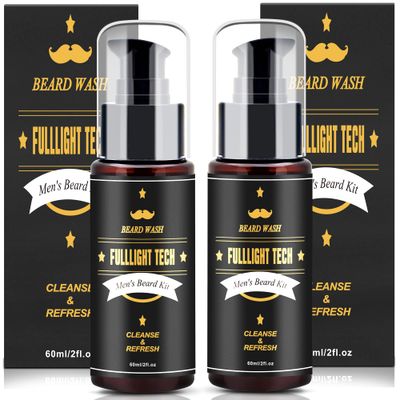 FULLLIGHT TECH Men&#39;s 2 Pack Beard Care Kit - Argan Oil &amp; Jojoba Oils Shampoo, Rosemary Extract for Clean, Moisturizing and Nourishing Mustache &amp; Beard Growth