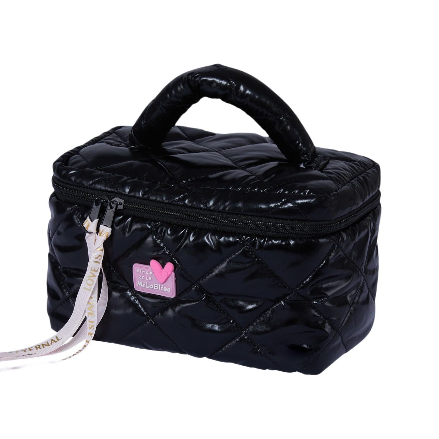 CECKQUE Women Trendy Large Square Quilted Puffy Makeup Bag, Aesthetic Checkered Travel Cosmetic Bag Skincare Beauty Toiletry Bag for Teen Girls (Blakc)