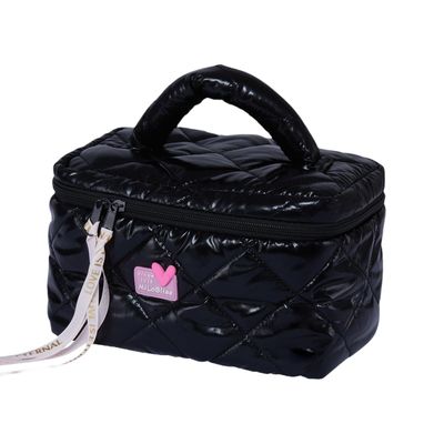 CECKQUE Women Trendy Large Square Quilted Puffy Makeup Bag, Aesthetic Checkered Travel Cosmetic Bag Skincare Beauty Toiletry Bag for Teen Girls (Blakc)