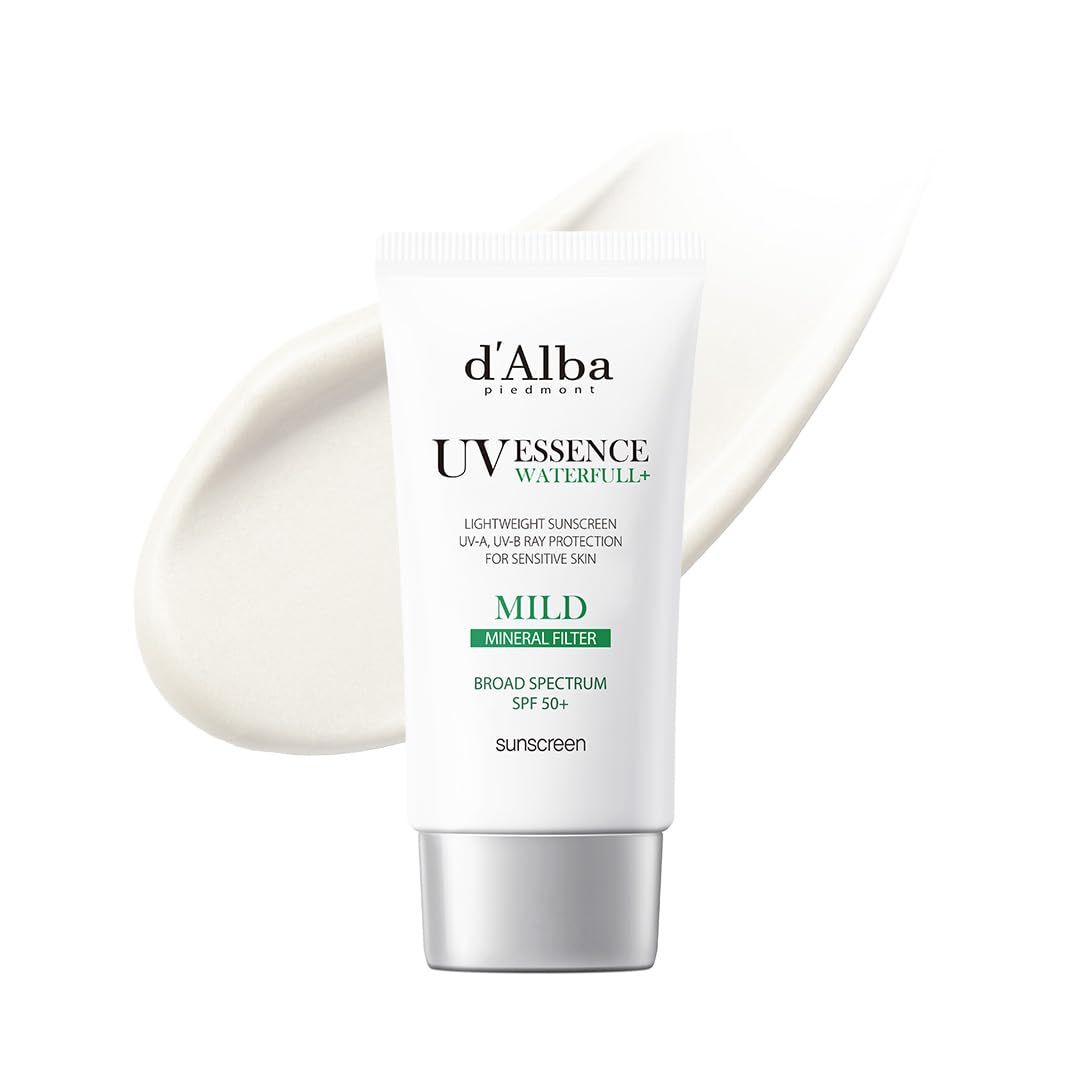 d&#39;alba Piedmont Italian White Truffle Waterfull Mild Sunscreen, Vegan, Mineral Sunscreen, BROAD SPECTRUM SPF 50+ Non-Nano Sunscreen Suitable for Sensitive Skin, Korean Skin Care (1.69 fl. oz)