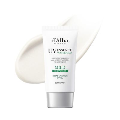 d&#39;alba Piedmont Italian White Truffle Waterfull Mild Sunscreen, Vegan, Mineral Sunscreen, BROAD SPECTRUM SPF 50+ Non-Nano Sunscreen Suitable for Sensitive Skin, Korean Skin Care (1.69 fl. oz)