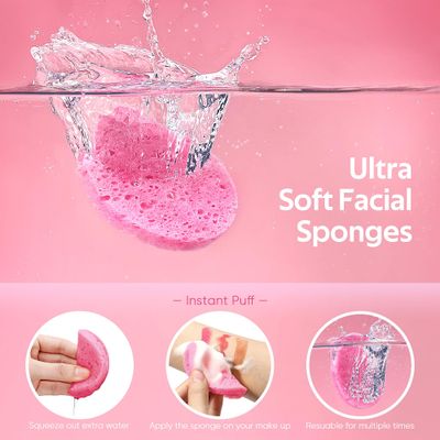 GAINWELL 50-Count Compressed Facial Sponges for Daily Facial Cleansing and Exfoliating, 100 Natural Cosmetic Spa Sponges for Makeup Remover, Reusable, Pink