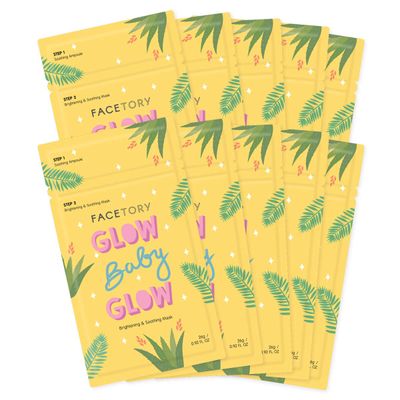 FACETORY K Beauty Face Mask Skin Care - Glow Baby Glow 2-Step Sheet Mask with Niacinamide &amp; Aloe + Calming Ampoule | Brightens, Hydrates, Glowing Skin (10 Pack)