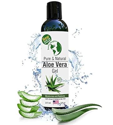Earth&#39;s Daughter Organic Aloe Vera from 100% Pure and Natural Cold Pressed Aloe with 8 oz Disc Top Dispenser - Great for Face - Hair - Sunburn - Dry Skin