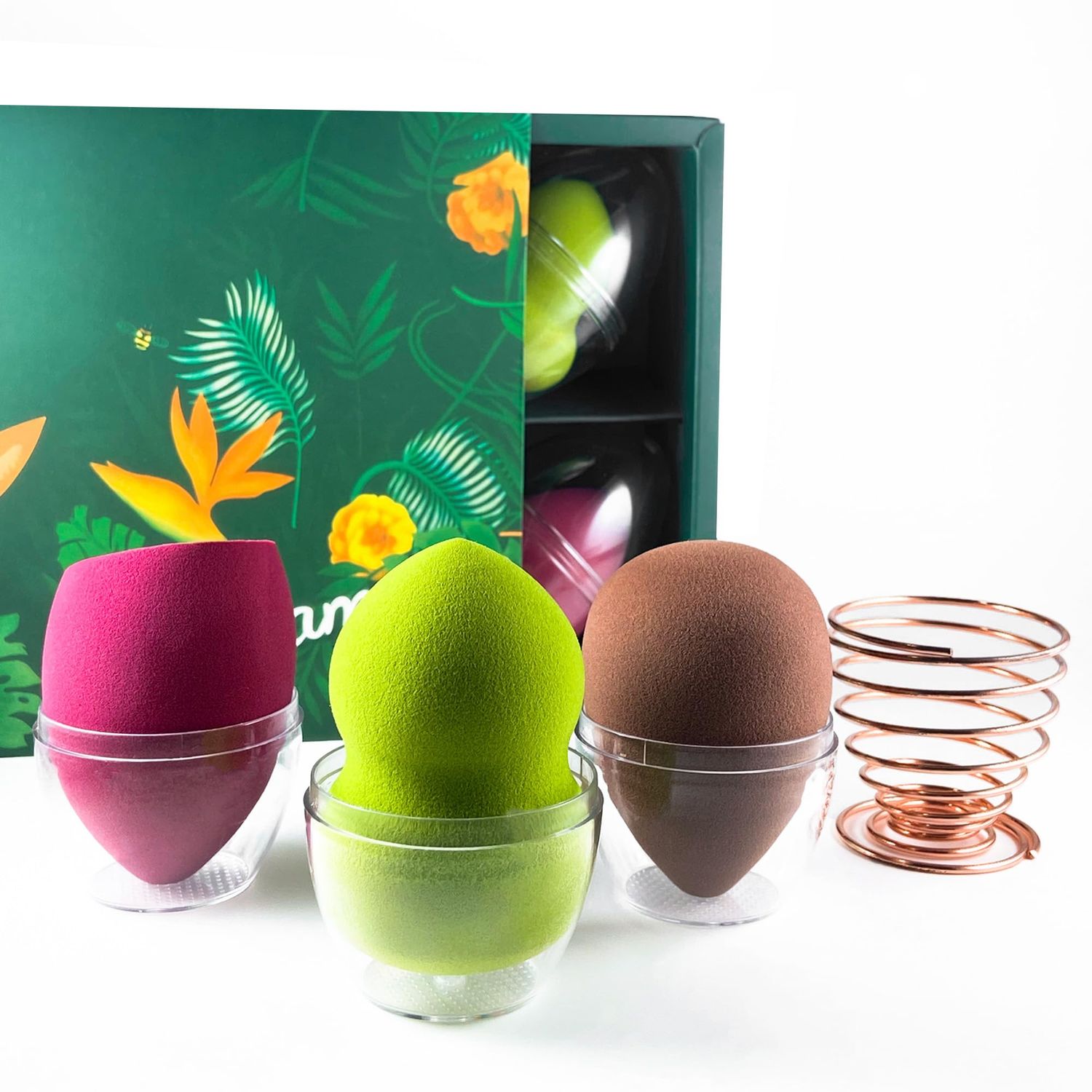 4-piece Makeup Sponge Set for Women 3 Beauty Sponges Blending Blenders with 1 Holder and Egg Case,Multifunctional dry and wet dual-purposeLiquid Beauty blender Ladies&#39; New Year Makeup Gift