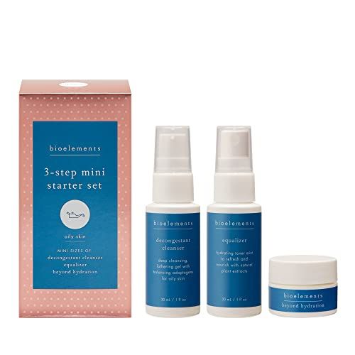 Bioelements 3-Step Mini Starter Set: Oily Skin - Includes Decongestant Cleanser, Equalizer Toner &amp; Beyond Hydration Moisturizer - Vegan, Gluten Free - Never Tested on Animals