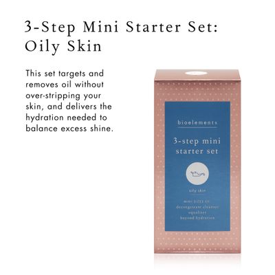 Bioelements 3-Step Mini Starter Set: Oily Skin - Includes Decongestant Cleanser, Equalizer Toner & Beyond Hydration Moisturizer - Vegan, Gluten Free - Never Tested on Animals
