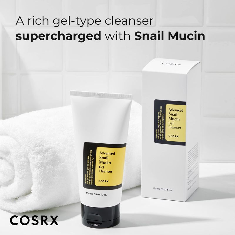COSRX Advanced Snail Mucin Gel Cleanser, 5.07 Fl Oz / 150 mL, Rich Daily Deep Cleansing Gel for Dry &amp; Sensitive Skin, Korean Skin Care, Not Tested on Animals, No Parabens