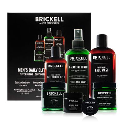 Brickell Men&#39;s Daily Elite Face Care Routine I, Toner, Gel Facial Wash, Face Scrub, Anti-Aging Night Cream, Eye Cream, Charcoal Mask and Moisturizer, Natural and Organic, Scented
