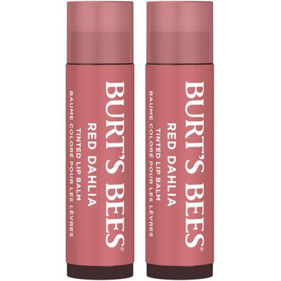 Burt&#39;s Bees Lip Tint Balm Stocking Stuffers Gifts, Long Lasting 2 in 1 Duo Tinted Balm Formula, Color Infused with Hydrating Shea Butter for a Natural Looking Buildable Finish, Red Dahlia (2-Pack)