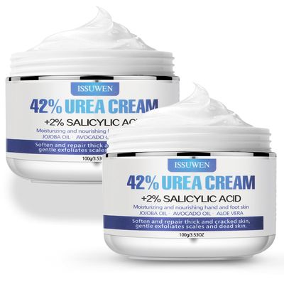 7.06OZ / 2 Pack Urea Cream 42% Plus Salicylic Acid 2%, Urea Foot Cream for Foot Care Cracked Heel Treatment Knees Elbows Hands Repair Treatment, Feet Moisturizer Corn Callus Dead Skin Deep Moisturizes