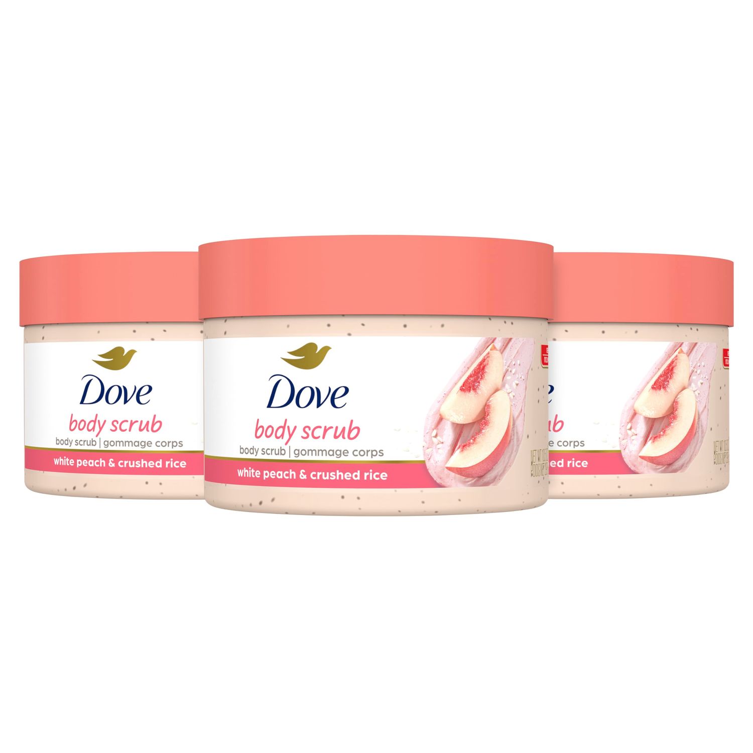 Dove Body Scrub White Peach &amp; Crushed Rice 3 Count for Visibly Silky-Smooth, Nourished Skin, with  Moisturizing Cream, 10.5 oz