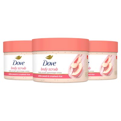 Dove Body Scrub White Peach &amp; Crushed Rice 3 Count for Visibly Silky-Smooth, Nourished Skin, with  Moisturizing Cream, 10.5 oz