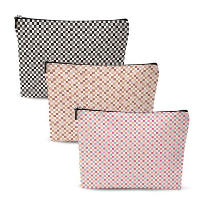 3pcs Cosmetic Bags for Women Makeup Bag, Bachelorette Party Favors Christmas Birthday Friendship Gifts for Women Girls Best Friends Sister Travel Toiletry Bag Skin Care Bag, Pink Black Blown Plaid