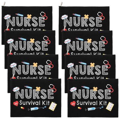 Frienda 8 Pcs Nurse Survival Kit Makeup Bags Cosmetic Bag Nurse Practitioner Gifts Toiletry Bag Funny Travel Bag Nurses School Supplies Nursing Student Gifts (Black, Nurse Survival Kit)