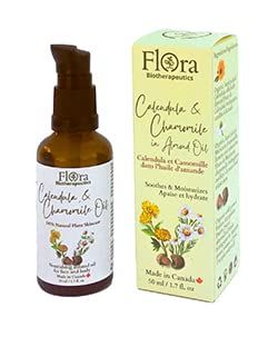 FLORA Organic Calendula and Chamomile Infused in Organic Sweet Almond Oil 100% Pure and Natural Moisturizer for Dry Skin. Revitalize &amp; Protect. Made in Canada. 1.7fl oz