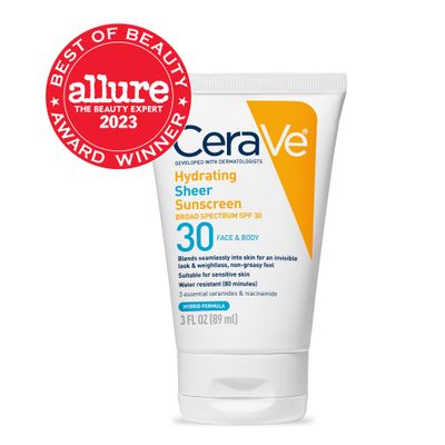 CeraVe Hydrating Sheer Sunscreen SPF 30 for Face and Body, Mineral &amp; Chemical Sunscreen with Zinc Oxide, Hyaluronic Acid, Niacinamides and Ceramides, Paraben Free Fragrance Free, 3 Ounces