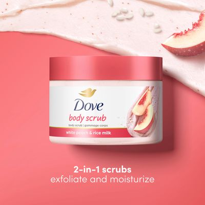 Dove Body Scrub White Peach &amp; Crushed Rice 3 Count for Visibly Silky-Smooth, Nourished Skin, with  Moisturizing Cream, 10.5 oz