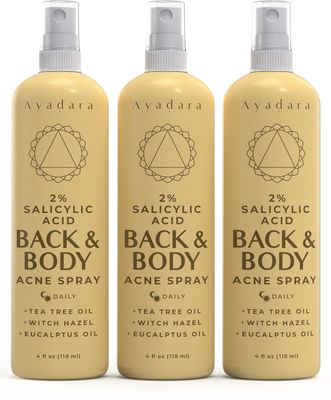 AYADARA Acne Treatment Body Spray with 2% Salicylic Acid, Tea Tree Scent, for All Hair Types, Soothing and Moisturizing, 3-Pack