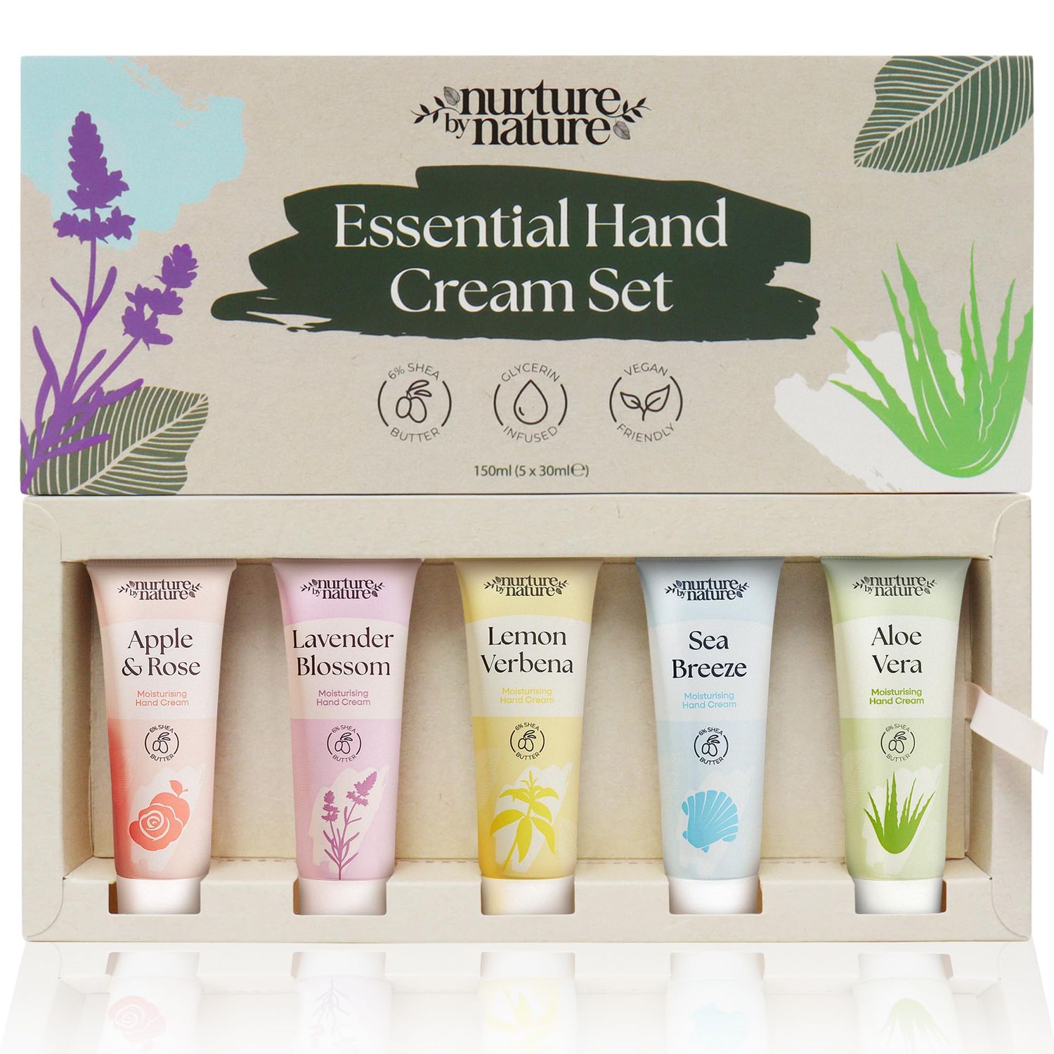 Hand Cream Gift Set from Nurture by Nature, 5pcs, Hand Lotion Travel Size, Enriched with 6% Shea Butter &amp; Glycerin, Hand Cream for Women, Dry Skin, Mini Hand Cream Set, Hand Lotion Gift Set for Women