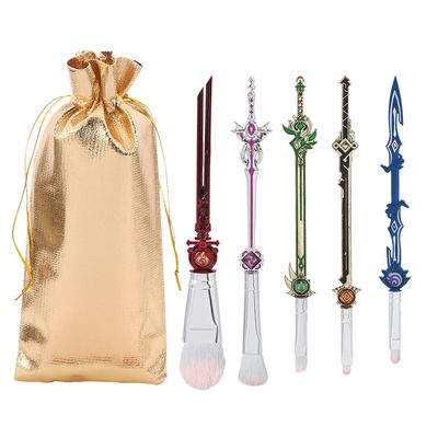 Genshin Vision Makeup Brushes Set, 5Pcs Creative Hot Game Cosmetic Brushes Set, Premium Synthetic Foundation Eyeshadow Brushes Gift for Young Girl Women Fans (Genshin 177)