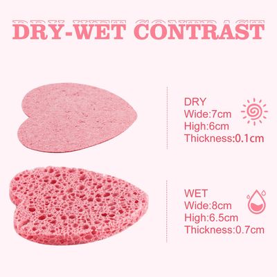 60-Count Compressed Facial Sponges with Container, Heart Shape Compressed Face Sponge, 100% Natural Sponge Pads for Face Cleansing, Massage, Pore Exfoliating Mask, Makeup Removal (Pink)