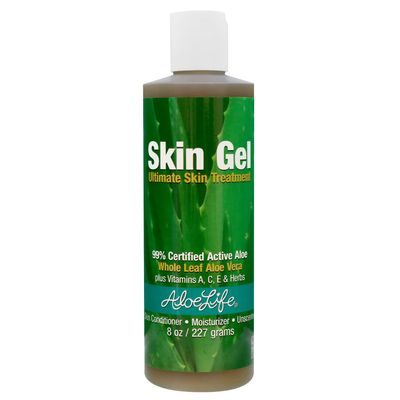 Aloe Life - Skin Gel &amp; Herbs Ultimate Skin Treatment, 99% Certified Organic Whole Leaf Aloe Vera, Vitamins C, A, &amp; E, Head-to-Toe Skin Care Support for the Whole Family, Fragrance-Free (8 oz)
